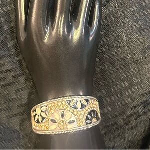 Vintage Crystal Rhinestone Clamper Bracelet Silver Tone Light Pink Boho Art Deco